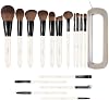 Set de 16 brochas de maquillaje con estuche de viaje transparente (beige blanco) | Set premium de brochas sintéticas para rostro y ojos, mango de madera para base, corrector, rubor, contorno, sombra de ojos y cejas, nailon 2
