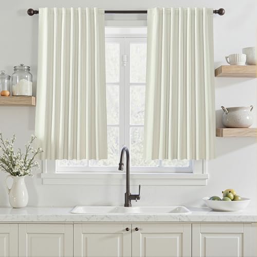 BSfullts Blackout Curtains 45 Inch Length 2 Panels Set, Thermal Insulated Room Darkening Drapes for Bedroom Living Room, Cream Short Curtains with Back Tab Pocket, 50