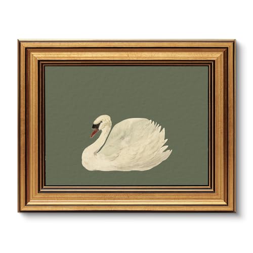 Image of VIYYIEA Vintage Gold Framed Wall Art for Living Room, Swan Canvas Prints Home Decor, Oil Painting Picture, Bedroom Wall Decor Gifts for Friends or Family -【Swan Green】-(10L x 8W)