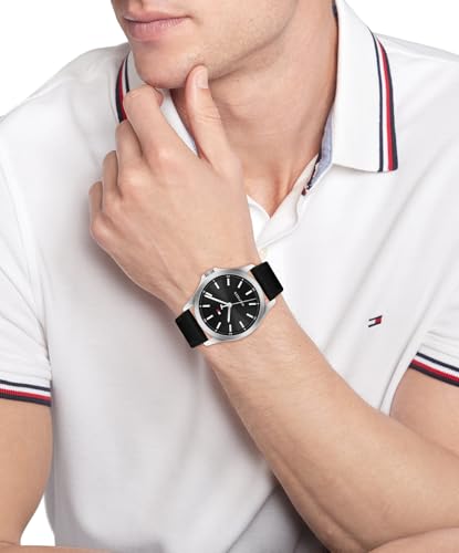 Tommy Hilfiger Orologio con Movimento al Quarzo a Tre Lancette da Uomo con Cinturino in Pelle Nero - 1710668, Black - Immagine 3