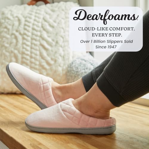 Image of Dearfoams Women's Lightweight Memory Foam Indoor House Slipper Darcy Velour Clog with Wide Widths