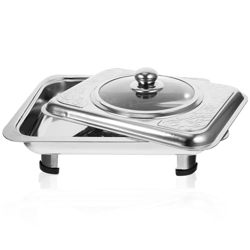 WATIIFUFU Bandeja Rectangular Buffet de Acero Inoxidable con Tapa Soporte Estable con Patas Antideslizantes para Servir Frutas Aperitivos y Alimentos Catering y Eventos