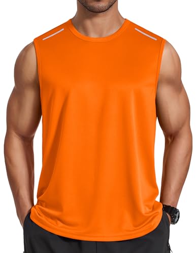 COOFANDY Sleeveless T Shirt Men Quick Dry Muscle Tank Top Orange Mesh Athletic Tanks for Men Summer Fitness Clothing XL