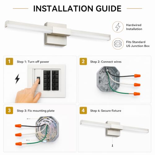 Image of SOLFART Bathroom Vanity Light 48-Inch: Brushed Nickel 5CCT Dimmable Bathroom Light Fixtures, Solid Frosted Acrylic, Built-in Dimmer, CRI88 Soft Light, ETL IP44