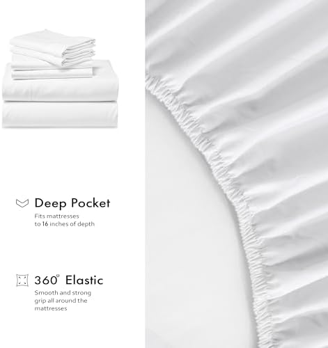 RUVANTI 6 Pcs Cotton Sheets - 100% Natural Cotton Soft, Lightweight & Breathable Crispy Percale Bed Sheets, King Size Sheets Set 16" Deep Pockets, Bright White - Thumbnail 3