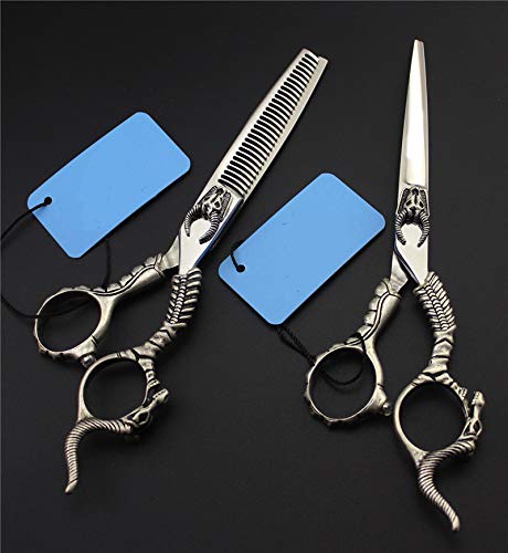 Hair Cutting Scissors, 6 inch Japan 440c Sheepshead Cut Hair Scissor Cutting Barber thinning Shears Hairdressing Scissors Set (Set)