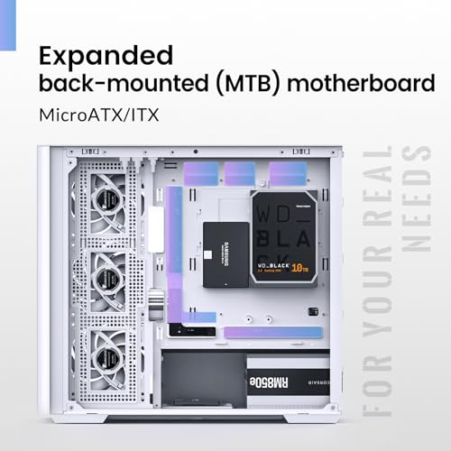 JONSBO D300 White Micro-ATX Tower Pc Case,One-Piece Glass Panel AO270 Deg View, MATX Back Plug-in BTF Motherboard, Support 360 AIO, 40-Series GPU,with Fans 4PCS (3 Reverse +1 Positive) White