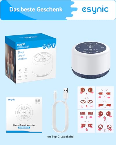 eSynic White Noise Machine Baby Weißes Rauschen Einschlafhilfe LED Stilllicht mit 30 Klänge & 7 Farben Nachtlicht Timer Speicher für Baby Kinder Erwachsene Zuhause Büro