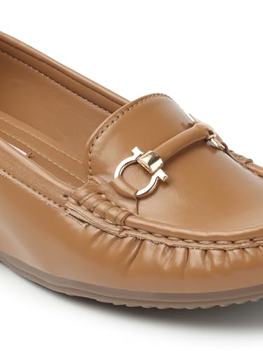 Image of ELLE Women's Flats Slip-On Loafers with Metallic Buckle