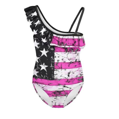 Image of Xpyiqun Swimsuits for Girls 3-14 1-Shoulder Ruffle Bathing Suit One Piece Adjustable Halter Swimming Wear