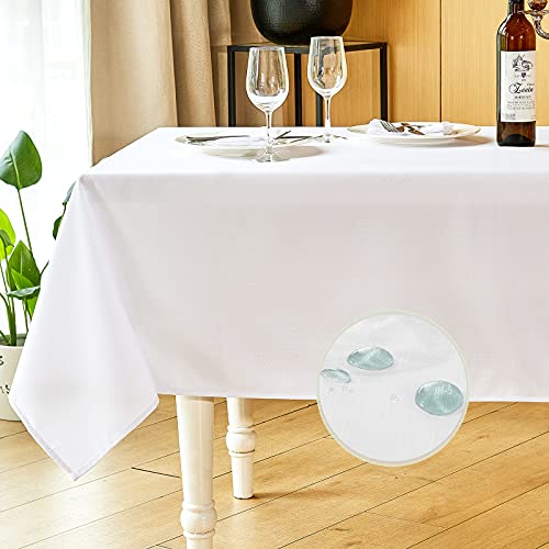 Mebakuk Rectangle Table Cloth Linen Farmhouse Tablecloth Waterproof Anti-Shrink Soft and Wrinkle Resistant Decorative Fabric Table Cover for Kitchen (White, 60" x 84" (6-8 Seats)) by Mebakuk - Used condition - US$14.67