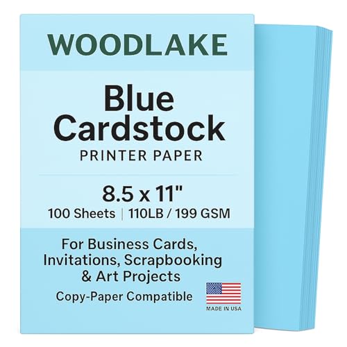 Papel de impresora de cartulina azul de 8.5 x 11 pulgadas, 100 hojas, cartulina de color pesado de 110 libras/199 g/m², para tarjetas de visita, invitaciones, álbumes de recortes y proyectos de arte
