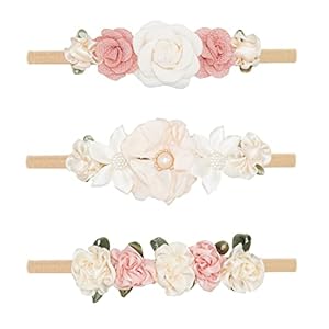 WNYUJOY Baby Girl Floral Headbands Nylon Flower Hairbands 3pcs Hair Accessories for Newborn Infant Toddlers Kids