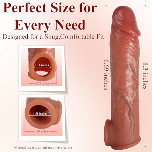 Image of Realistic Penis Sleeve Extender for Men, 8.3'' Silicone Cock Sleeve with Testicle Ring, Reusable Penis Enlarger Delay Ejaculation Enhance Erection Male Adult Sex Toys for Couples by WIEUL Flesh