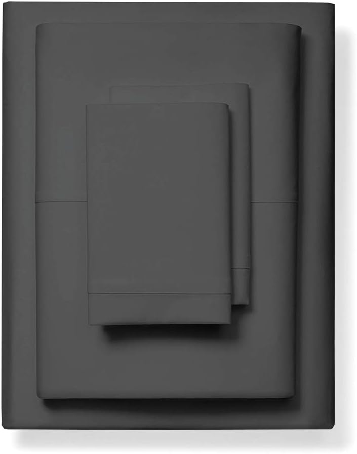 Queen Size Sheet Set - 100% Cotton Sheets - 400 Thread Count - 4 Piece Sheet Set - Cotton Bed Sheets - Dark Grey Solid Sheets - 15 Inch Deep Pocket Fitted Sheets - Premium Cotton Sheet Set