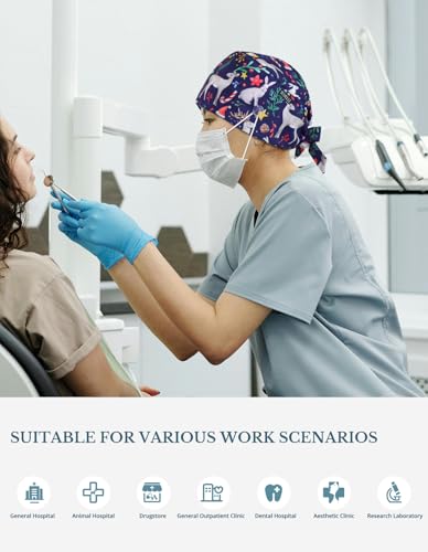 Image of Scrub Caps for Men and Women with Buttons, Classic Surgical Caps | Double-Sided Printed, Adjustable,Long Hours, Sweatbands, Fabric Help Reduce Static Buildup