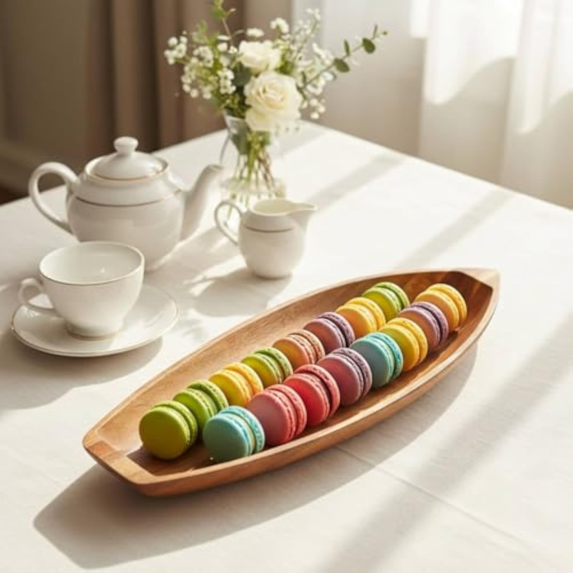 Multi-Purpose Wooden Boat Shaped Bowl, Key Tray