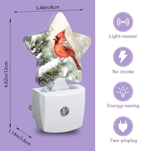 Image of Cardinal Bird Decorative Nightlight Plug in Wall,Christmas Star Shaped Night Light with Built in Sensor for Home Decor,Kitchen Hallway Stairs Desk Lamp