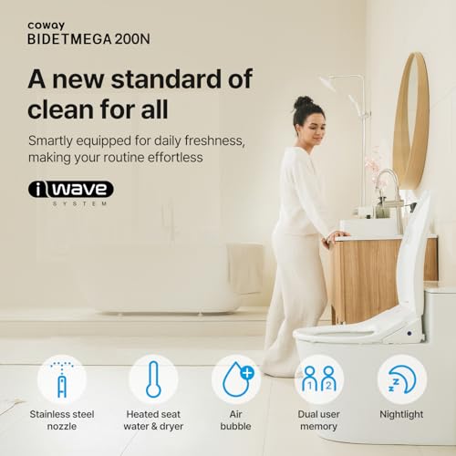 COWAY Bidetmega 200N *Elongated* Electronic Bidet Toilet Seat with Instantaneous Water Heating, Heated Seat and Dryer, Soft Close Lid, Stainless Nozzle, Night Light, Self Cleaning, Remote Control - image 2
