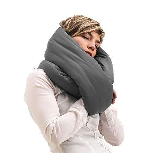 Huzi Infinity Pillow - Almohada de Viaje, Almohadas Cervicales para Viajes Almohada diseñada para Siestas Cortas, Viajar y para el Cuello (Gris)