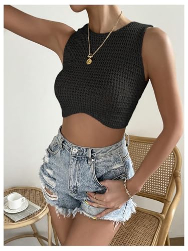 Image of GORGLITTER Women's Crochet Crop Tank Top Hollow Out Sleeveless Fashion Trendy Knit Copped Vest Tops