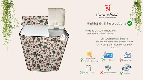 Image of Semi Automatic Washing Machine Cover for 6kg to 8kg Top Load | Waterproof & Dustproof Polyester Cover with Zip | Suitable with Samsung, LG, IFB, Bosch & More(51x 82 x 89 cm, Design 18)