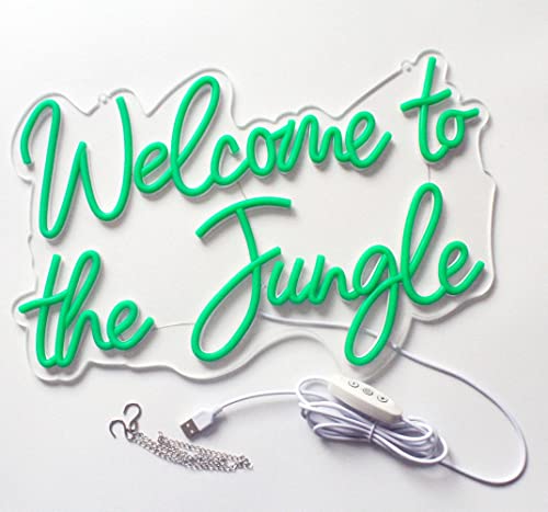 Image of Welcome to the Jungle LED Neon Signs Green Neon Lights for Wall Decor USB Light Up Sign For Garden Home Porch Store Christmas Living Room Bar Decoration(16.5 * 11Inch)