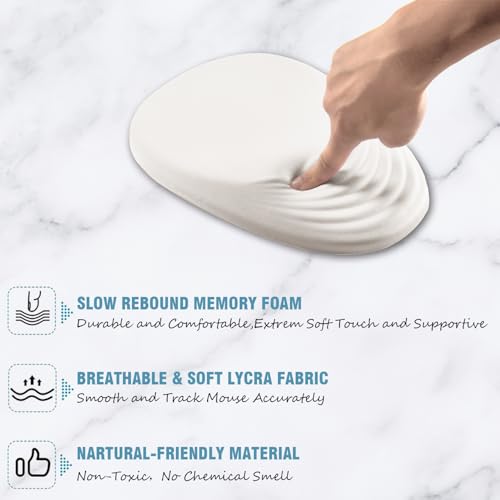 Ergonomic Mouse Pad Wrist Support, White Mouse Pad with Wrist Rest, Entire Memory Foam & Non-Slip PU Base MousePads with Massage Design for Pain Relief, Desk, Office, 12" x 8" x 1.2" Inch - Image 4