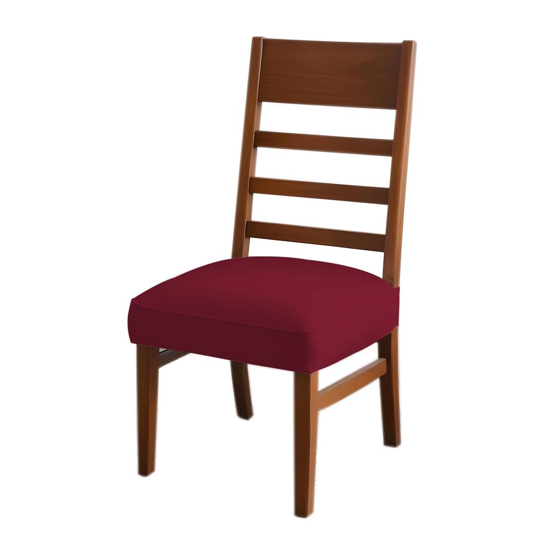 HOTKEI Pack of 4 Maroon Dining Chair Seat Cover 200GSM Fabric Elastic Stretchable Protector Slipcover for Dining Table Chair Cover Set of 4 Seater