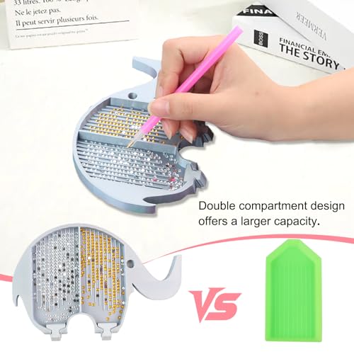 Image of AiYuanzsh Diamond Painting Tray with Lid, 2-Compartment Diamond Art Tray for Rhinestones and Beads, Elephant-Shaped Diamond Art Accessories Organizer (Grey)