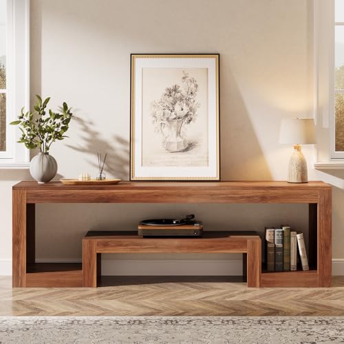 Image of Tribesigns 63-Inch TV Stand for 55 /60 /65 /75-Inch TVs, Farmhouse Entertainment Center with Open Storage Shelves, Wood Television Console for Living Room, Bedroom, Walnut