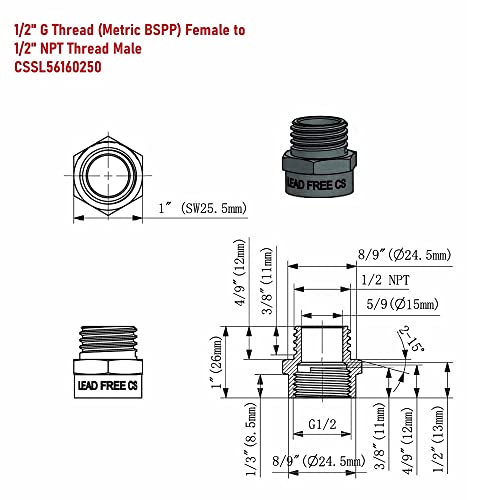 Cascada Showers CSSL56160250 G Thread (Metric Bspp) Female To Npt Thread Male Pipe Fitting Adapter thumb #3