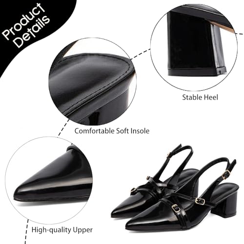 Women's Chunky Heels Slingback Pumps with Buckle Strap Closed Pointed Toe Comfortable Slip-on Low Block Heels Sandals Wedding Party Work Dress Shoes4