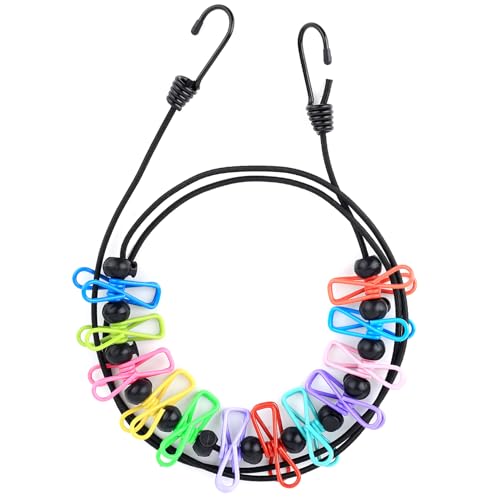 Portable Camping Clothesline, 1.8-3 Metres, Adjustable, with 12 C...