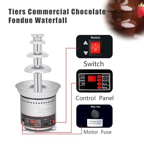 300W Commercial Chocolate Fountain 3-Tier Fondue Machine with Temp Control, Rust-Proof Stal nierdzewna, Idealny na imprezy Weddings Wydarzenia