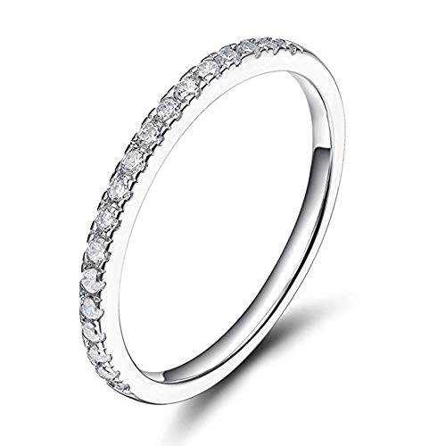 Greendou Fashion Jewelry 2mm 925 Sterling Silver Wedding Band Cubic Zirconia Half Eternity Stackable Engagement Ring Size 5-10 (5, Silver)