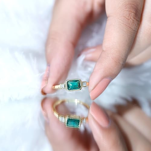 Certified Lab Grown Emerald Engagement Ring in Yellow Gold Plated Silver, Aaaa Quality, Emerald Diamond Ring - Gift For Her3