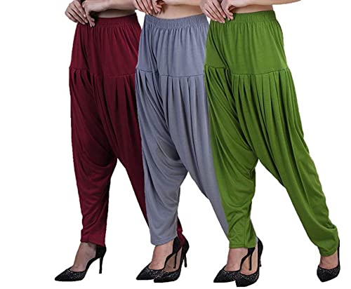 Image of CASUALS Women's Regular Fit Viscose Drawstring Patiala Harem Pants Combo Pack 3
