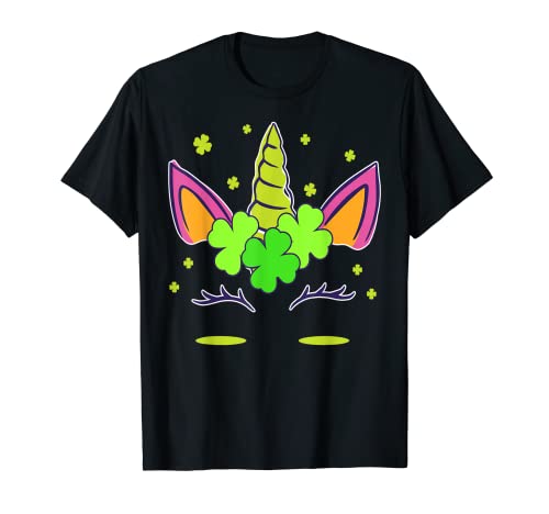 Unicorn Face St Patrick's Day Niñas Niños Mujeres Gráfico Camiseta