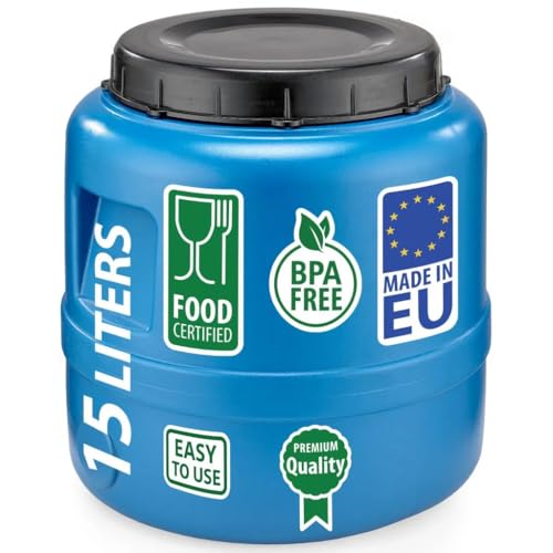 F & R Weithalsfass 15l mit Deckel lebensmittelecht HDPE Gärfass Gärbehälter Futtertonne Hund Pferd â€¦ – Miniatur