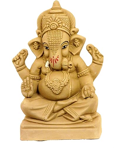 100% Eco Friendly Clay Ganesh murti for Ganesh Chaturthi 7.4 Inch...