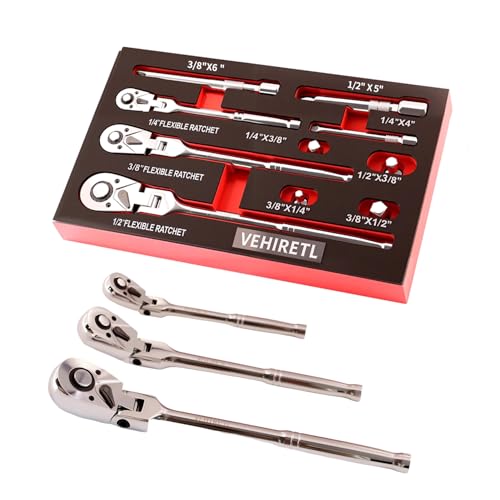 VEHIRETL 10 Piece Flex Head Ratchet Set, 1/4