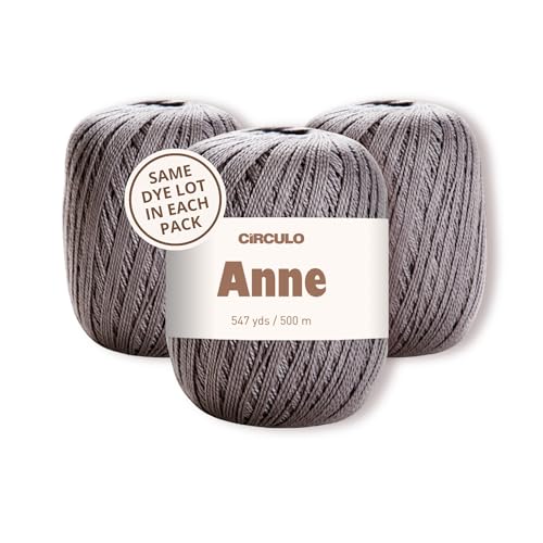 Image of CIRCULO Anne Yarn Pack, 1641 yds for Knitting & Crochet, 3 Balls of 100% Mercerized Brazilian Virgin Cotton, Soft Fingering Weight, Color 8797 Stell