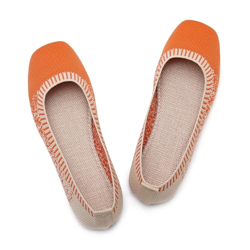 Image of RVROVIC Women's Knit Square Toe Ballet Flats, Slip‑On Casual Flat Shoes
