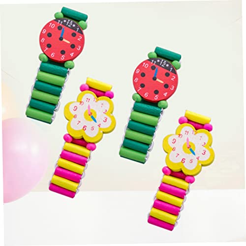 Toyvian Wooden Boys and Girls Wristwatches 4pcs Simulation Toys Durable Craftsmanship Fun Patterns2