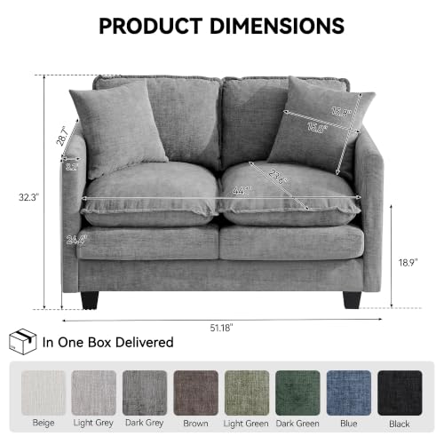 Image of 51'' Cloud Loveseat Couch, Love Seats Cloud Sofa with 2 Throw Pillows, Modern 2 Seater Sectional Couches with Deep Seat, Modular Sofas for Living Room, Bedroom, Small Apartment, Light Grey