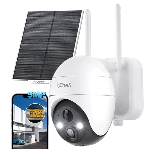 ieGeek 3K 5MP Camera Surveillance WiFi Exterieure sans Fil Solaire - 360° PTZ Camera Solaire PIR Détection Humaine, Vision Nocturne Couleur, Audio Bidirectionnel, Sirène Alarme/Alexa/Carte/Cloud/IP65