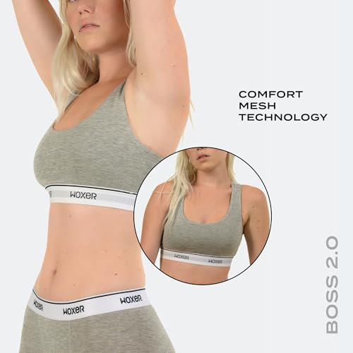 Image of Woxer Boss Bralette for Women - Wireless, Seamless, Comfortable Racerback - Soft Modal Workout & Sports Bra, Lounge, Yoga & Sleep Bralette, Everyday Wireless Bra, Heather Grey M