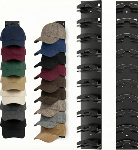 2 Pack Hat Organizer for Baseball Caps - Wall Mounted Cap Storage Rack