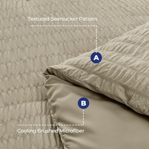 Image of HYMOKEGE Linen Oversized Queen Comforter Set Seersucker 7 Pieces, All Season Luxury Bed in a Bag for Bedroom, Bedding Set with Comforter, Sheets, Pillowcases & Shams
